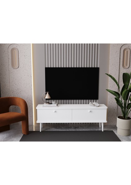Lunaris Tv Ünitesi - Tv Sehpası 140 cm %100 Mdf Lake Ahşap Ayaklı