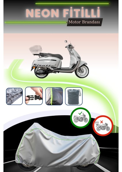Gri Neon Fitilli Yuki Risotto 50 Uyumlu Motosiklet Brandası