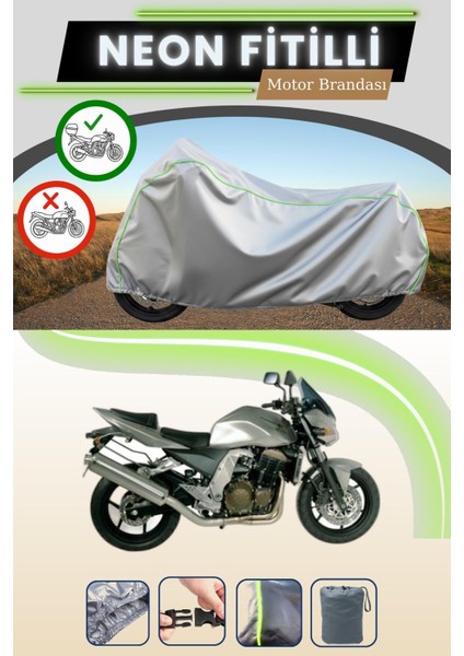 Gri Arka Çanta Uyumlu Neon Fitilli Kawasaki Z 750 Uyumlu Motosiklet Brandası