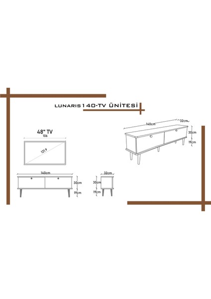 Lunaris Tv Ünitesi - Tv Sehpası 140 cm %100 Mdf Lake Ahşap Ayaklı fırsatları