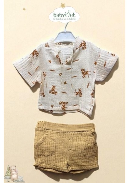 %100 Pamuk Müslin Erkek Bebek Takımı Alt Üst 2’li Set – Doğal & Nefes Alabilir&Yumuşak Kumaş