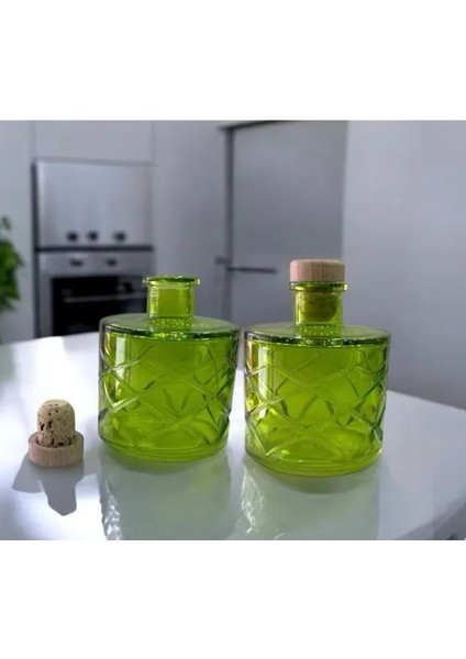 250 ml Vintage Yeşil Dekoratif Kristal 2 Li Set ,oda Kokusu ,vazo , Çok Amaçlı Şişe