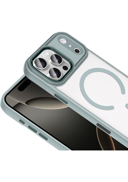 Apple iPhone 17 Pro Max Kılıf Wireless Şarj Özellikli Krom M-Safe Silikon Kapak Gri modelleri