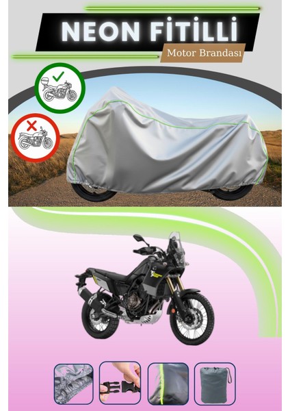 Gri Arka Çanta Uyumlu Neon Fitilli Yamaha Tenere 700 Uyumlu Motosiklet Brandası