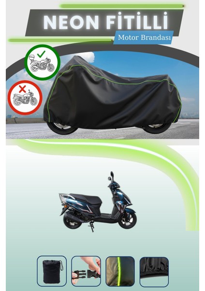 Siyah Arka Çanta Uyumlu Neon Fitilli Falcon Mocco 125 Uyumlu Motor Brandası