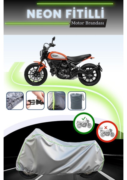 Gri Neon Fitilli Ducati Scrambler Icon Uyumlu Motosiklet Brandası