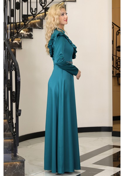 Omuz Taş Baskı Şık Saten Ada Büyük Beden Tesettür Abiye fırsatları