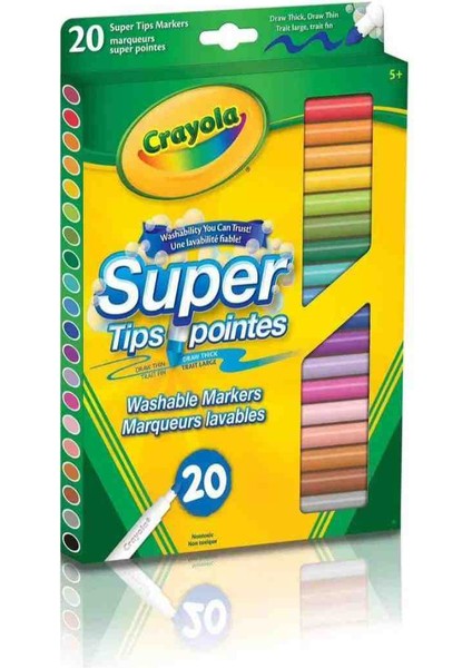 20 Super Tips Washable Markers-Amerikan-Nontoxic-20'li Yıkanabilir Kalın Uçlu Keçeli Boya Kalemi