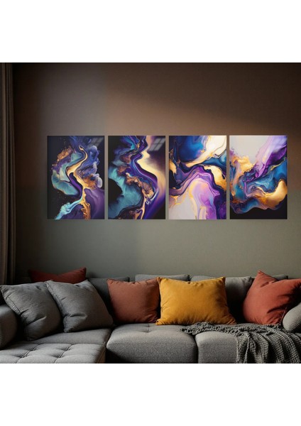 :temperli Cam Dörtlü Set Tablo, Tablo, Dörtlü Tablo, Uv Baskı, Cam Tablo, 4’lü Set, CDT005