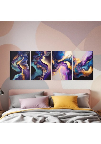 :temperli Cam Dörtlü Set Tablo, Tablo, Dörtlü Tablo, Uv Baskı, Cam Tablo, 4’lü Set, CDT005