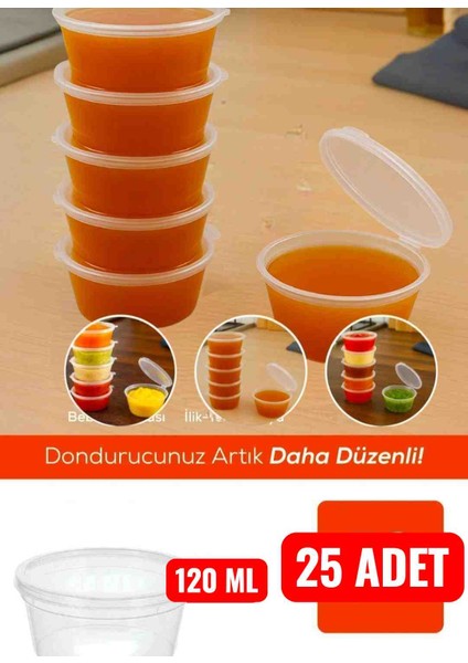 25 Adet 120 cc Kapaklı Sızdırmaz Sos Kabı,et Suyu, Tavuk Suyu,bulyonluk,derin Dondurucuya Girer