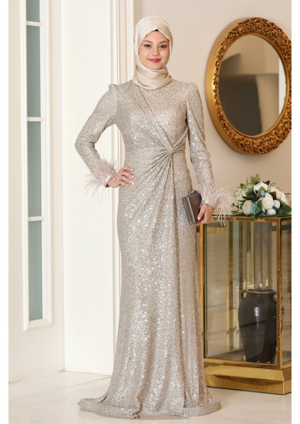 Parıltılı Büyük Beden Hüma Tesettür Abiye