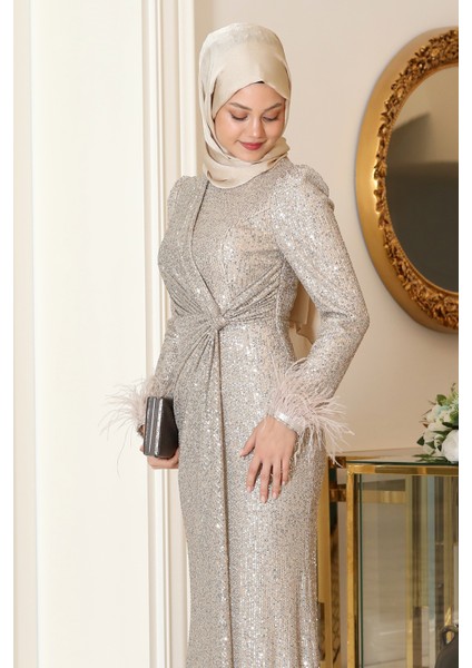 Parıltılı Büyük Beden Hüma Tesettür Abiye fiyatları