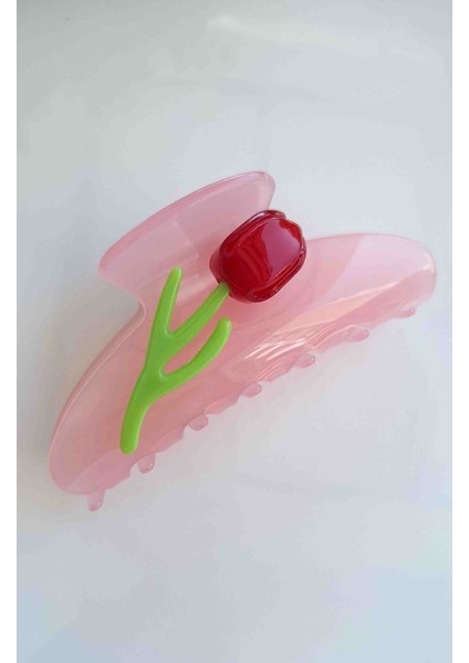 Kemik Üzeri Gül Detaylı Mandal Toka Pembe