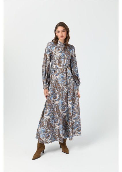 Şal Desenli Elbise Bej fırsatları