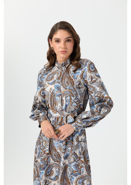 Şal Desenli Elbise Bej indirimleri