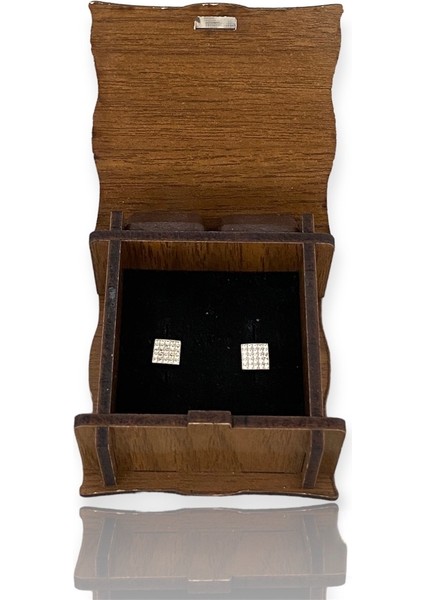 Kare Taşlı Altın Küpe