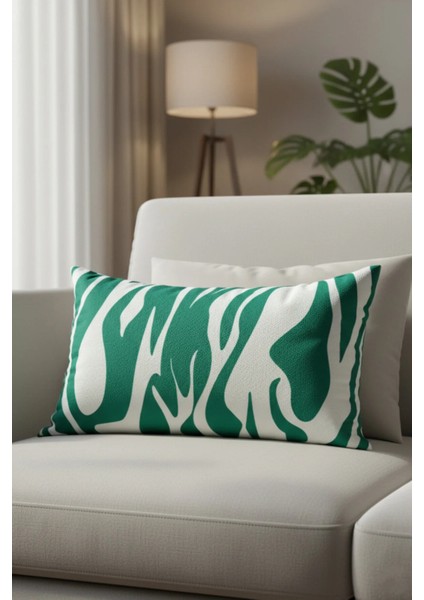 Jungle Breeze 50X30 Dikdörtgen Kırlent Kılıfı – Modern Dekoratif Yastık Kılıfı, Yeşil -Beyaz