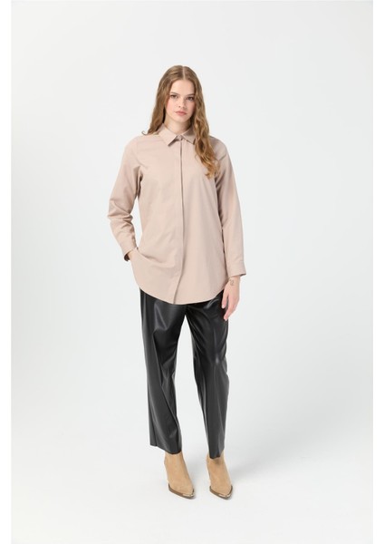 Milano Saten Arka Pileli Tunik Vizon