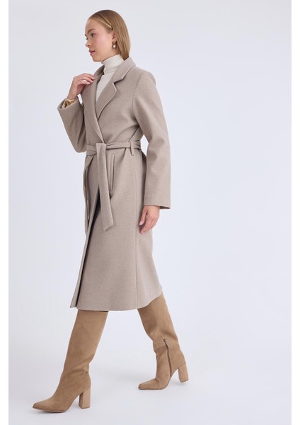 Ceket Yaka Kuşaklı Kaşe Kaban fiyatları