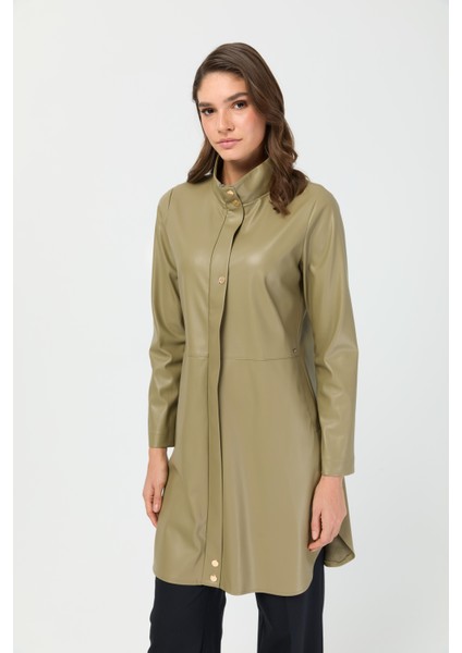 Içi Nubuk Kaplı Deri Ceket Mont Haki indirimleri