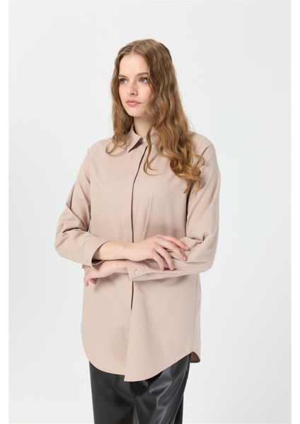 Milano Saten Arka Pileli Tunik Vizon modelleri