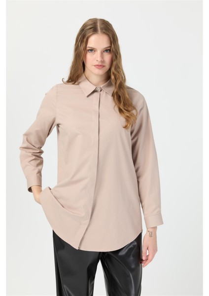 Milano Saten Arka Pileli Tunik Vizon fırsatları