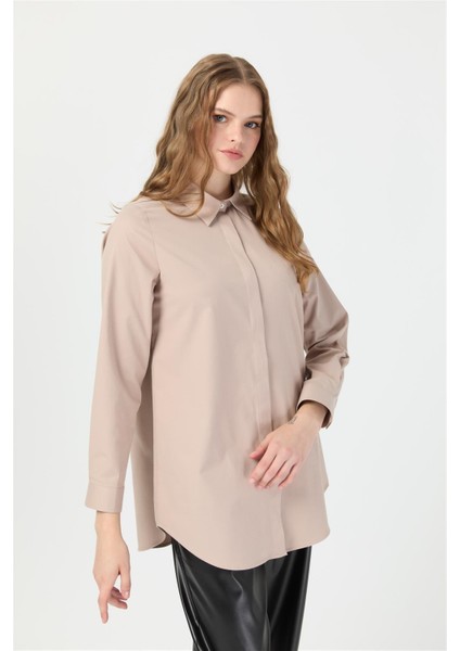 Milano Saten Arka Pileli Tunik Vizon indirimleri