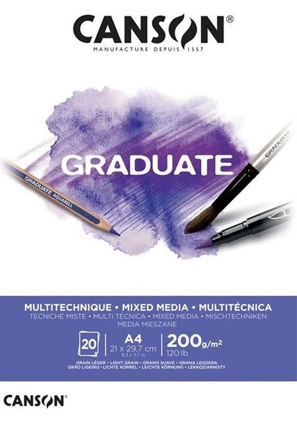 Çizim Bloğu Graduate Mıx Medıa Beyaz 20 Syf A4 200 gr
