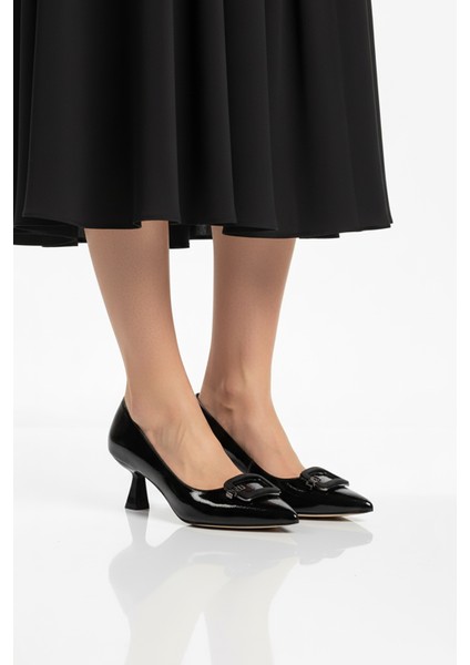 Siyah Kırışık Ince Kısa Topuklu Kadın Abiye Ayakkabı 357189 Z