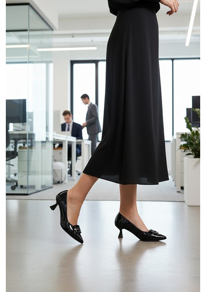 Siyah Kırışık Ince Kısa Topuklu Kadın Abiye Ayakkabı 357189 Z modelleri