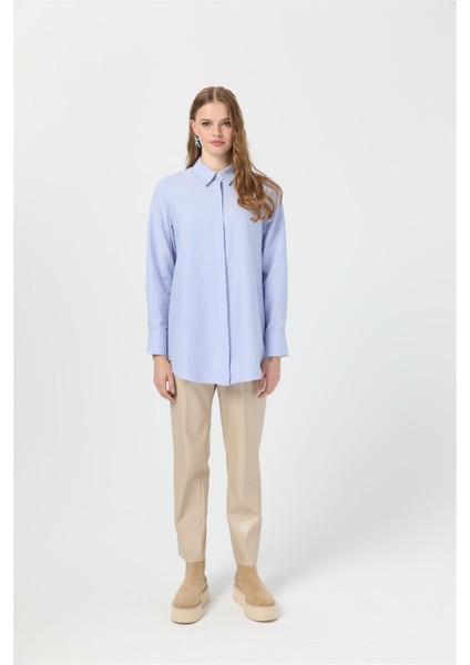 Oxford Dokulu Arkası Pileli Tunik Mavi