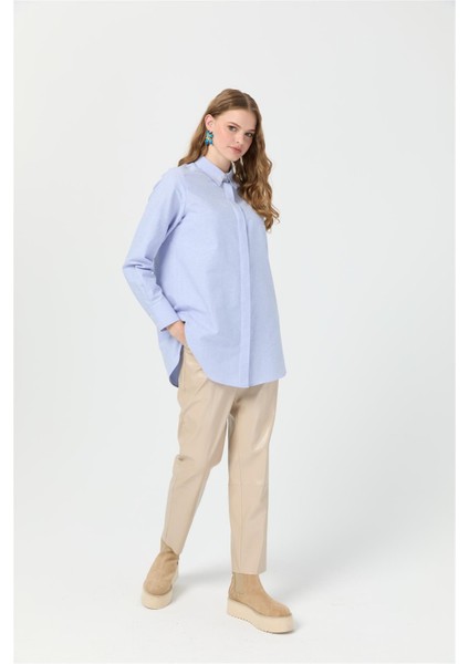 Oxford Dokulu Arkası Pileli Tunik Mavi modelleri