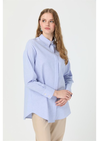 Oxford Dokulu Arkası Pileli Tunik Mavi fırsatları