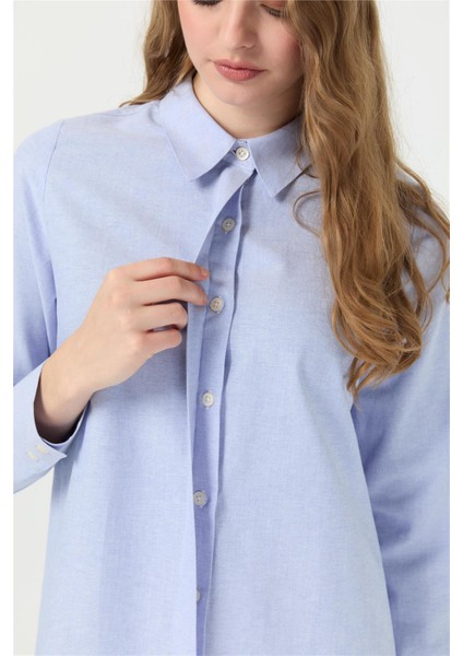 Oxford Dokulu Arkası Pileli Tunik Mavi indirimleri