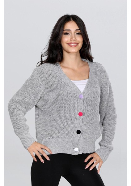 Kadın Renkli Düğme Detaylı Örgü Hırka FLT1008 fiyatları