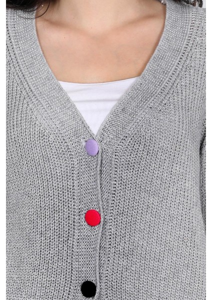 Kadın Renkli Düğme Detaylı Örgü Hırka FLT1008 fırsatları