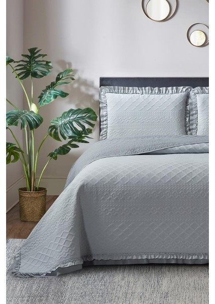 Roma Elyaf Dolgulu Çift Kişilik 240X260 cm Yatak Örtüsü Gri