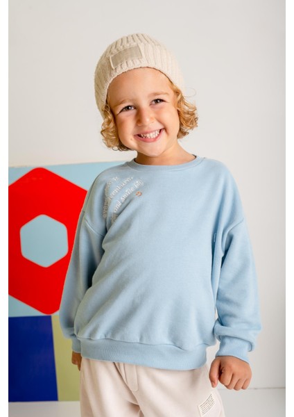 Unisex Çocuk Baskılı Sweatshirt - Mavi fiyatları