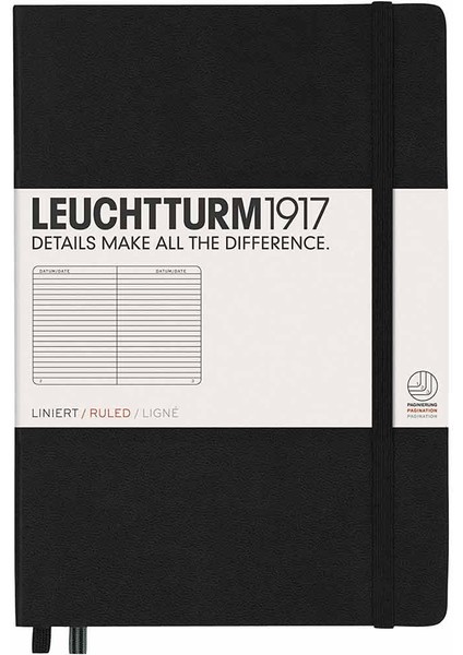 Notebook Medium A5 Hardcover 251 Pages Ruled Black