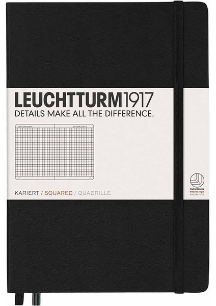 Notebook Medium A5 Hardcover 251 Pages Squared Black