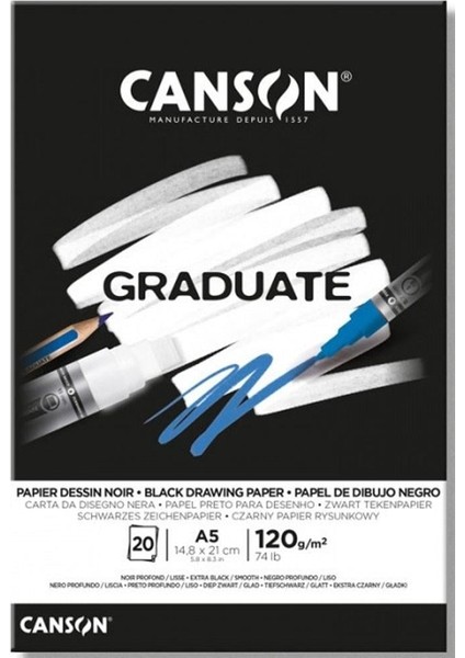 Çizim Bloğu Graduate Cangrad Siyah 20 Syf A5 120 gr