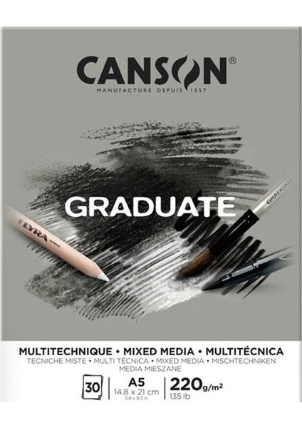 Çizim Bloğu Graduate Mıx Medıa Gri 30 Syf A5 220 gr