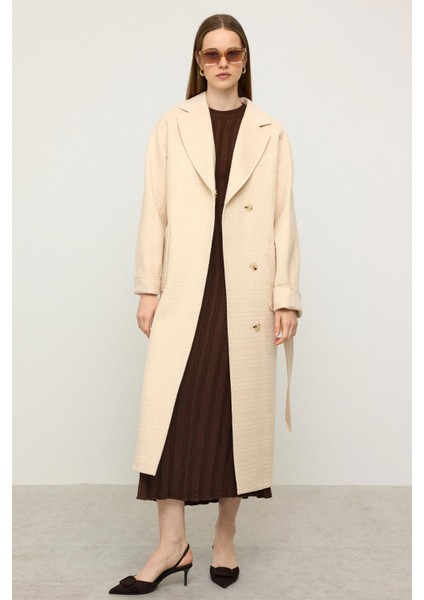 Torba Cepli Kendinden Desenli Oversize Limited Edition Kaban Krem 3140