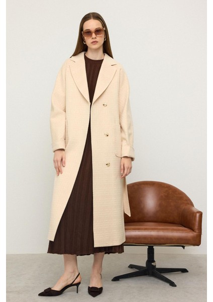 Torba Cepli Kendinden Desenli Oversize Limited Edition Kaban Krem 3140