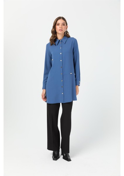 Aksesuar Detaylı Tunik Indigo modelleri