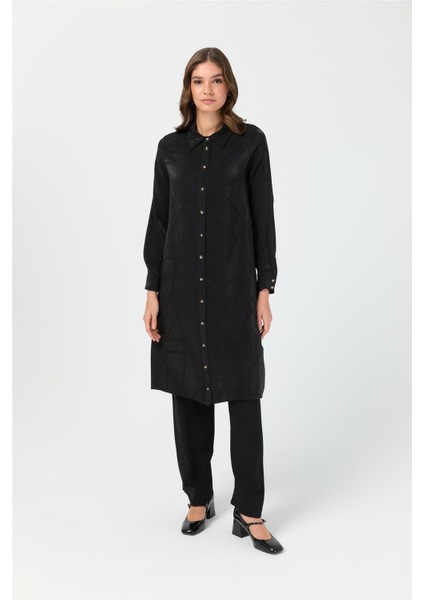 Kendinden Desenli Şık Tunik Siyah