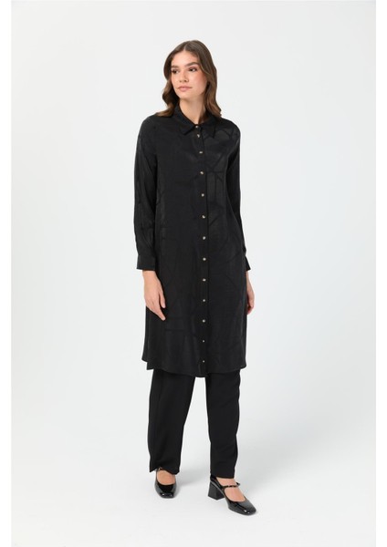 Kendinden Desenli Şık Tunik Siyah modelleri