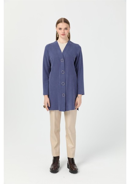 Halka Çıtçıtlı Hırka Indigo