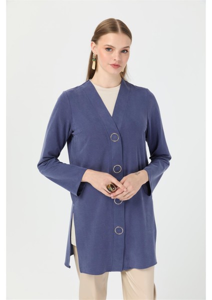 Halka Çıtçıtlı Hırka Indigo fırsatları